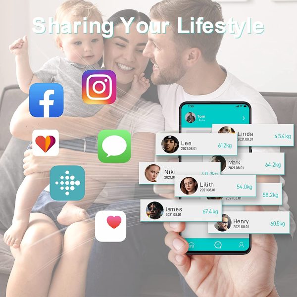 Bilancia Pesapersone Digitale Senza Fili Bilancia Da Bagno Impedenziometrica Intelligente con 13 Indici l'IMC per l'analizzatore Della Composizione Corporea con APP per Smartphone di BMI, Proteine - immagine 4