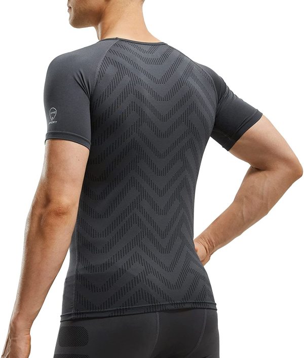 AMZSPORT Maglietta a Compressione da Uomo Manica Corta T-Shirt Running Maglia Sportiva da Ciclismo Fitness - immagine 7