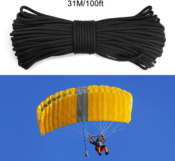 otutun Cordino per Paracadute Corda Multiuso per all'Aria Aperta Corda Multifunzione per Sopravvivenza All'Aperto per Braccialetti Sport Campeggio Stringa Fune Collane Outdoor (Nero 31m) - immagine 5