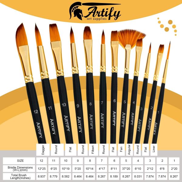 Artify Set 12 Pennelli per Dipingere | Supporto Sollevabile Contenente una Custodia Tutto in Uno con Una Spatola Gratuita e una Spugna | Perfetto per Acrilico Olio Acquerello e Gouache - immagine 3