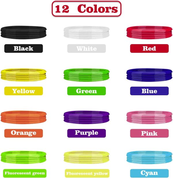 Filamento 3D Penna, Filamento PLA 12 Colori, 10 Piedi per Colore 1.75mm Diameter, Niente Odore, Eco-Compatibile, Adatto per Adulti, Nambini, Amanti della Stampa 3D