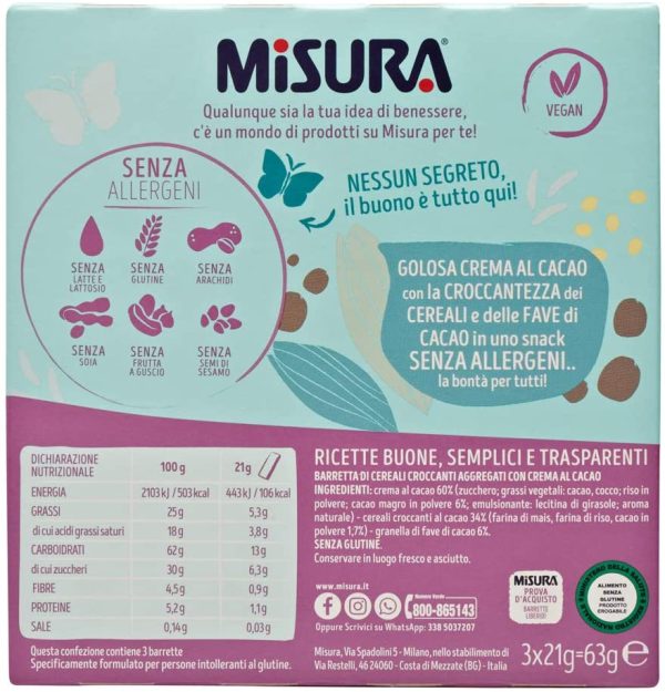 Misura Snack al Cacao con Cereali e Fave di Cacao Liberid?? | Senza Allergeni | Confezione da 63 grammi - immagine 5