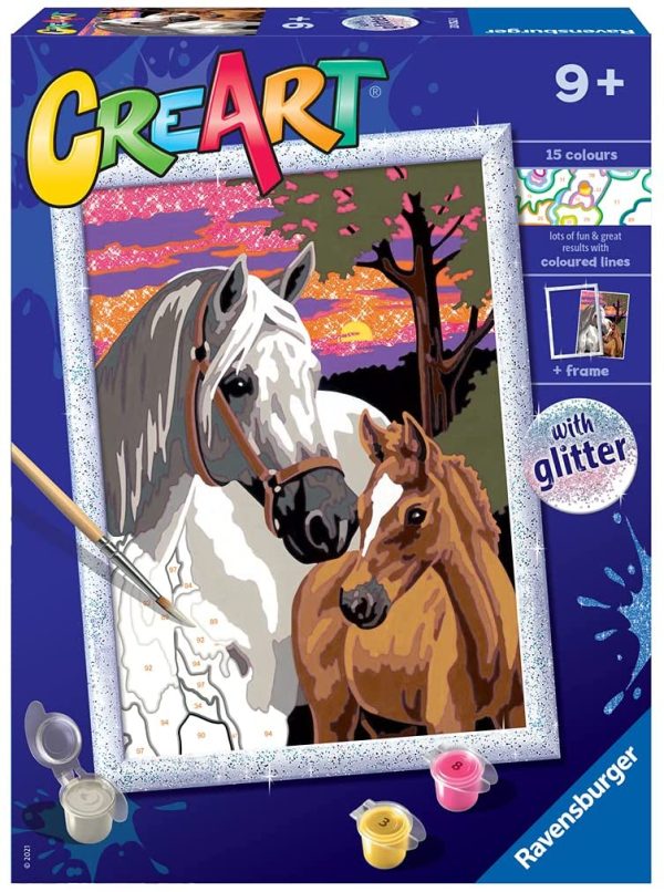 Ravensburger - CreArt - Cavalli al Tramonto con Glitter Gioco Creativo per Bambini, , multicolore, 20052 8