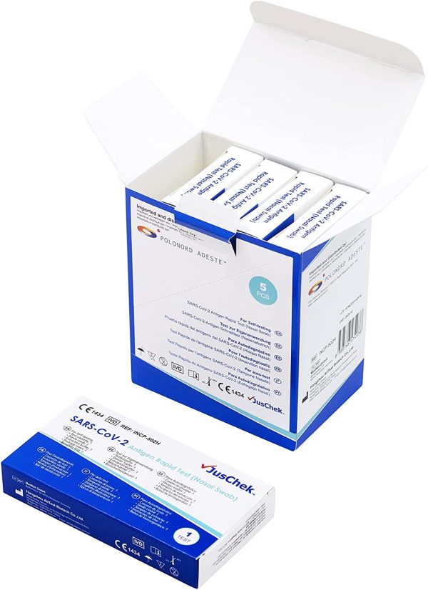 Polonord Adeste 5 Kit di Test Rapidi Nasali per l'antigene SARS-CoV-2 (Tampone Nasale) per auto-diagnosi, 5 Unit?? (1 confezione da 5 test rapidi)