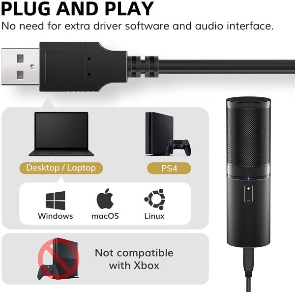 TONOR USB Microfono di Registrazione a Condensatore per Computer Desktop per Laptop MAC o Windows Microfono Cardioide per Conversazione Studio di Registrazione YouTube Voice Over - immagine 3