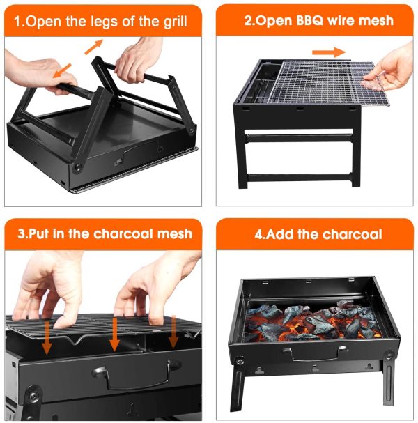 FISHOAKY Barbecue Portatile, Barbecue Carbone Pieghevole, Mini BBQ Carbonella, BBQ Grill con Guanti Barbecue, Pinza, Spruzzatore di Olio per 1-3 Persone Cucinare all'aperto, Campeggio, Picnic