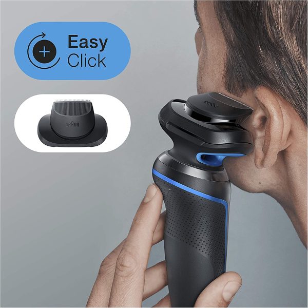 Braun Series 5, Rasoio Elettrico Barba Accessorio di precisione Incluso, con Lame Flessibili, Base di Ricarica, Uso a Secco o Sotto Acqua, Idea Regalo, 50-B1200s Nero e Blu - immagine 5