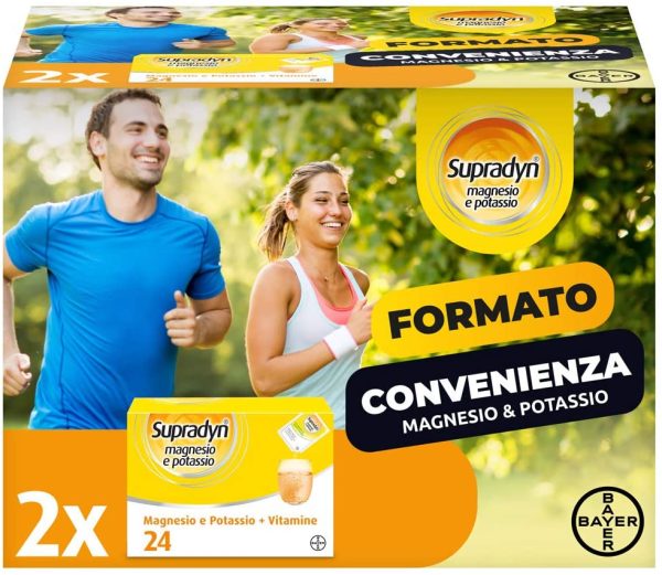 Supradyn Magnesio e Potassio Integratore Multivitaminico Alimentare Completo, con Vitamine B, Acido Folico e Minerali contro Stanchezza Fisica e Caldo, 48 Bustine Effervescenti, Gusto Arancia - immagine 2