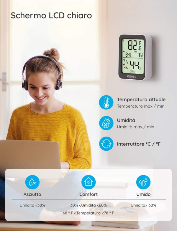 Termometro Igrometro 2 Pezzi, Termoigrometro Interno Esterno Bluetooth Digitale con App, Ambiente Misuratore di umidit?? e Temperatura e Dati conservazioni per casa Camera Serra Garage