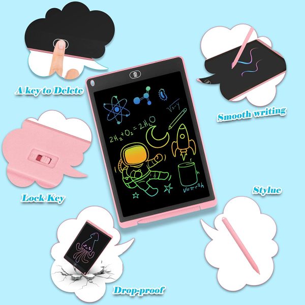 Tavoletta Grafica LCD Scrittura 12 Pollici Colorato Schermo, Lavagna da Disegno Portatile Ewriter Cancellabile con Pulsante di Blocco per Bambini Studenti di 3 4 5 6 7 8 anni Adulti (Rosa) - immagine 3