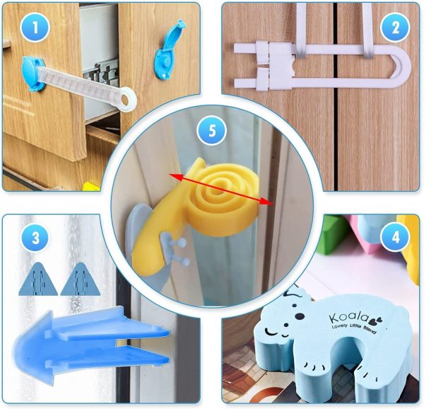 Set Sicurezza Bambini Casa, 45 Pezzi kit Sicurezza Bambini con Paraspigoli Muro, Chiusure Sicurezza Bambini, Copriprese per Bambini, Blocca Cassetti per Bambini, Copri Prese Elettriche Bambini - immagine 3