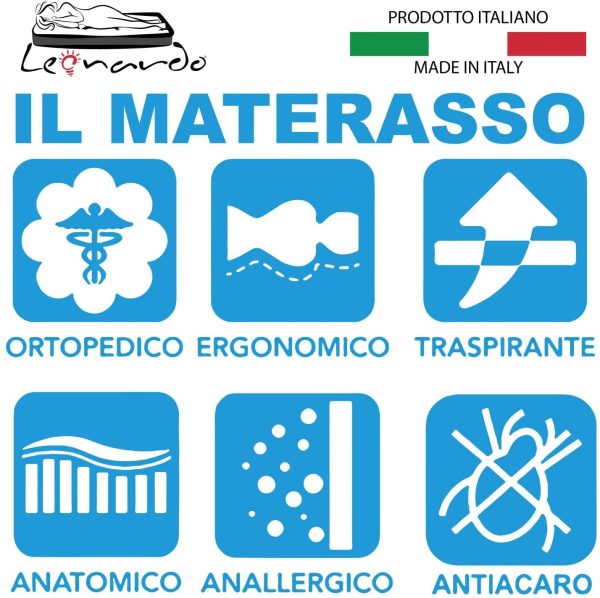 Materasso Memory 80x190 Made in Italy - Medio Rigido Alto 20 cm Ortopedico - Alleviamento dei Punti di Pressione - Anallergico Antiacaro - Singolo - immagine 4