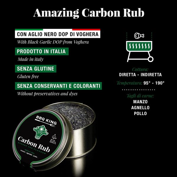 BBQ KING - Carbon Rub Confezione da 70 Gr, Dry Rub Bbq per Manzo Ideale per Barbecue e Grill, Set Spezie Cucina 100% Made in Italy, Miscela di Spezie per Carni quali Manzo, Agnello e Pollo - immagine 6