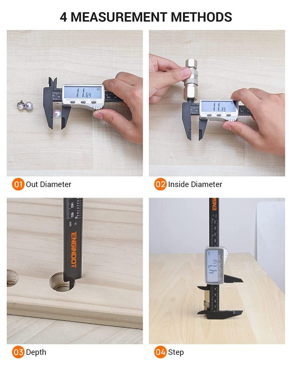 Calibro digitale, ENGiNDOT 6 pollici/150mm Calipers Measuring Tool Micrometer con grande display LCD, calibro digitale Vernier con conversione Mm/Inch, Precisione regolabile, DC01 - immagine 2