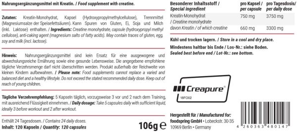 foodspring Capsule Creatina, 120 capsule, Booster per lo sviluppo muscolare, Prodotto in Germania - immagine 5