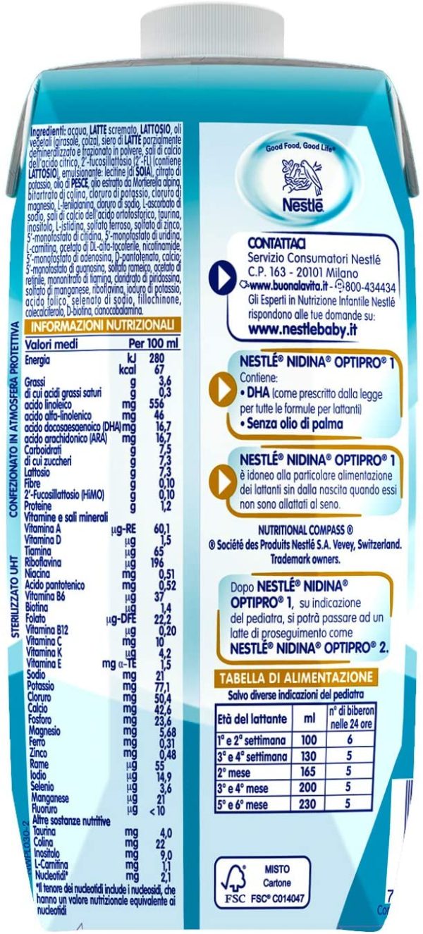 Nestl?? Nidina Optipro 1 dalla nascita Latte per lattanti liquido, 12 brick 500ml - immagine 6