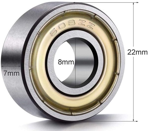 Cuscinetti a sfera mini 608zz, in metallo, doppia protezione 8 x 22 x 7 mm, 20 pezzi, Cuscinetti per Pattini, Rollerblade e Skateboard, 608 ZZ Miniature Groove Cuscinetti a sfere, a Doppia Protezione - immagine 3