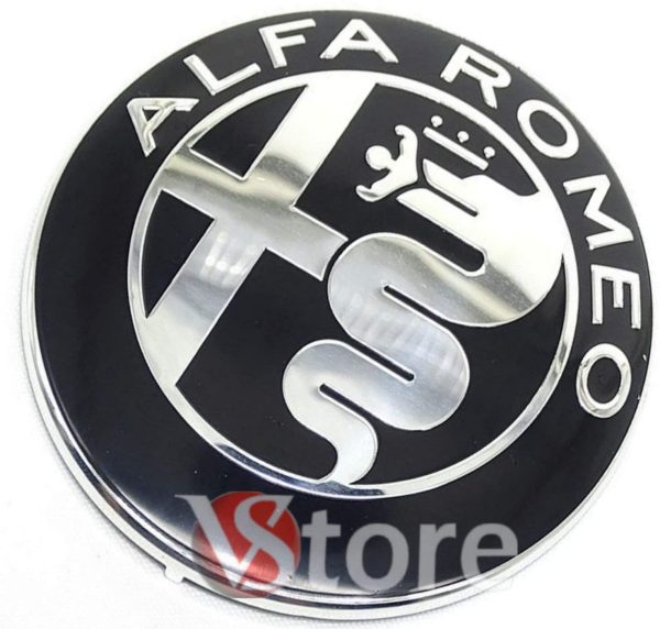 2 Fregi Stemma Alfa Romeo Nero Specchio Logo 74mm Cofano Anteriore Posteriore Emblema Black 147 156 159 Brera Mito METALLO - immagine 3