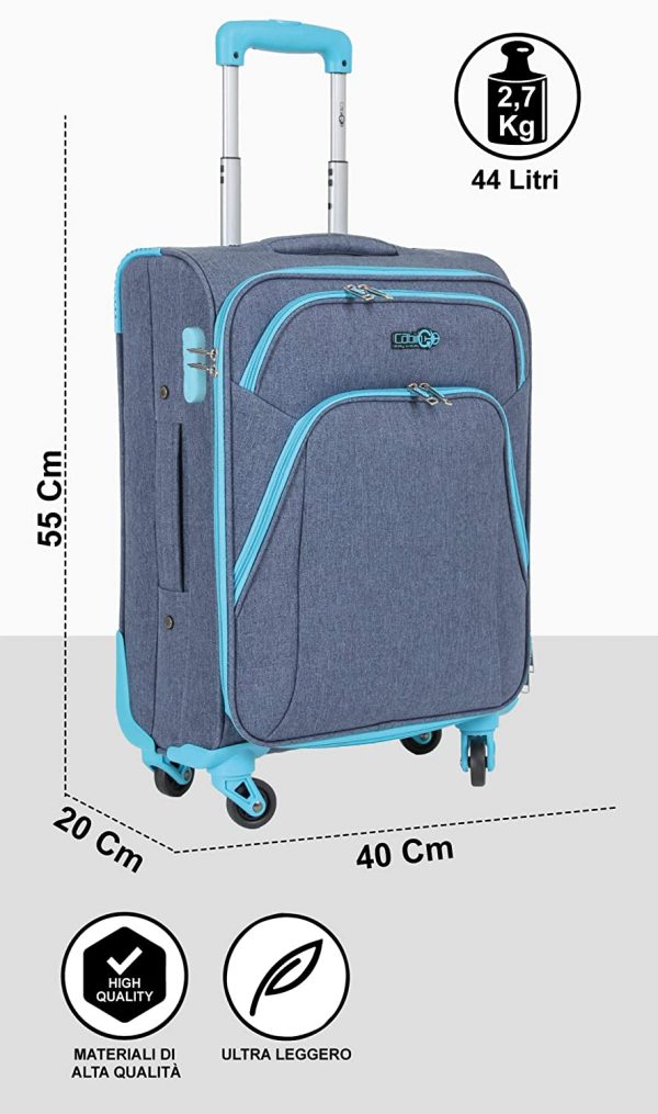 CABIN GO 5615 Valigia Trolley Morbido, bagaglio a mano 55x40x20 con 4 ruote e Chiusura a combinazione, grande valigia Ideale a bordo di Ryanair, Alitalia, Air Italy, easyJet, Lufthansa - immagine 5