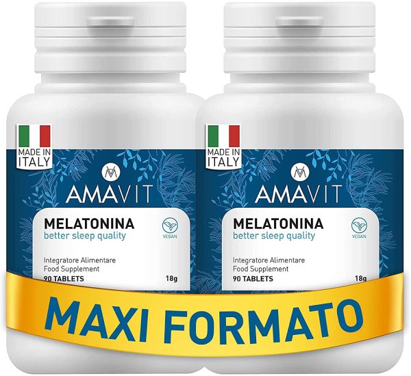 AMAVIT Melatonina per Dormire 1mg 180 Compresse [Fornitura per 6 mesi] MADE IN ITALY Integratore contro l'Insonnia con Melatonina Adenosina Glicina | Pastiglie per Dormire senza Glutine e Lattosio - immagine 4