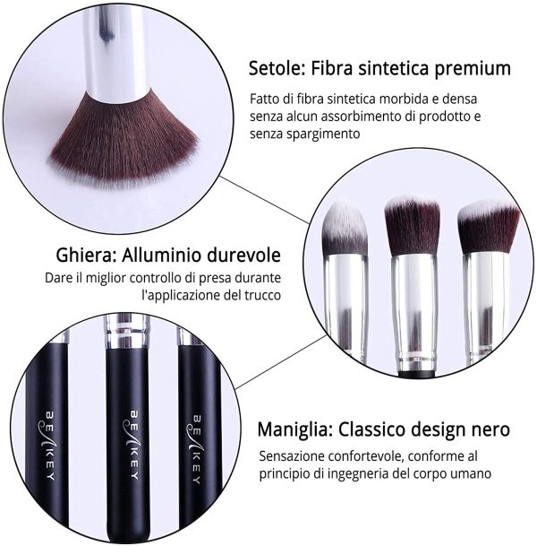 Pennelli Make Up BEAKEY Premium Synthetic Set di Pennello da Trucco Fondazione Cipria Fard Ombretto Kit con Pennelli Trucco (10 + 2 Pezzi Nero/Argento)