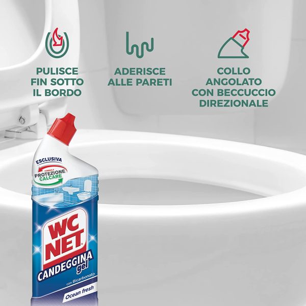 Wc Net - Candeggina Gel Extra White, Detergente per Sanitari e Superfici, Fragranza Ocean Fresh, 700 ml x 3 Confezioni - immagine 2