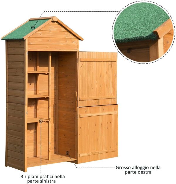 Outsunny Box Casetta Ripostiglio Porta Attrezzi da Giardino in Legno con Doppia Porta 89 x 50 x 190cm - immagine 3