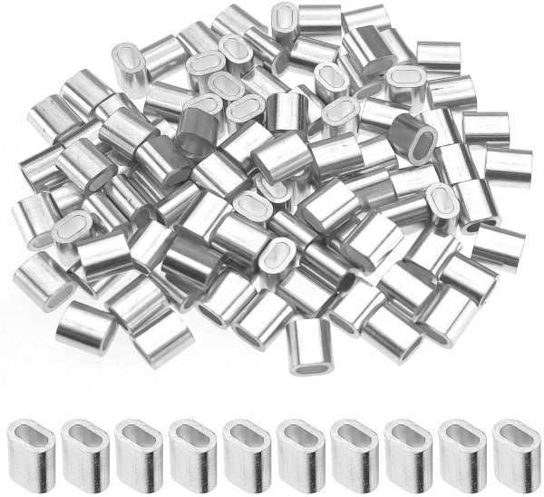 100 Pcs Ghiere in Alluminio Cavo Fune manicotti in alluminio Clip Boccole,clip,maniche,ovali morsetti in alluminio per fune,connettori cavi metallici(0.07 inch/2mm) - immagine 4