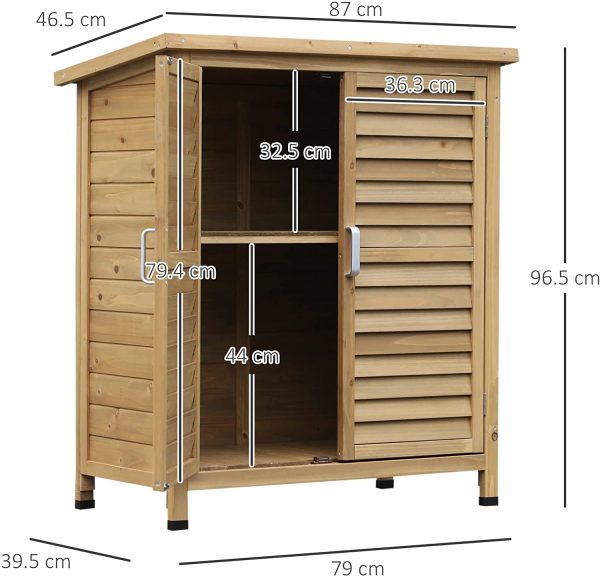 Outsunny Casetta da Giardino in Legno di Abete, Capanno Attrezzi con Tetto in Bitume Impermeabile, 87x46.5x96.5cm - immagine 7