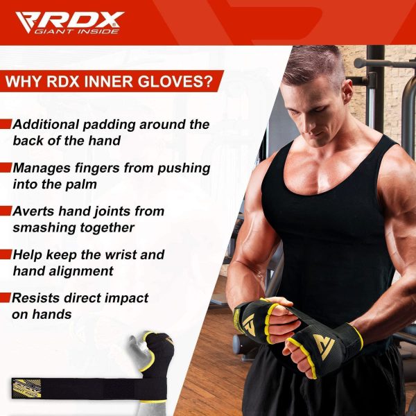 RDX Fasce Boxe Sottoguanti Interni Bende, 75cm Elastico Lunghe Polsiere, Pugno Imbottita Protezione Bendaggi Guanti, Pugilato Muay Thai MMA Allenamento Kickboxing Arti Marziali Punzonatura Uomo Donna - immagine 6