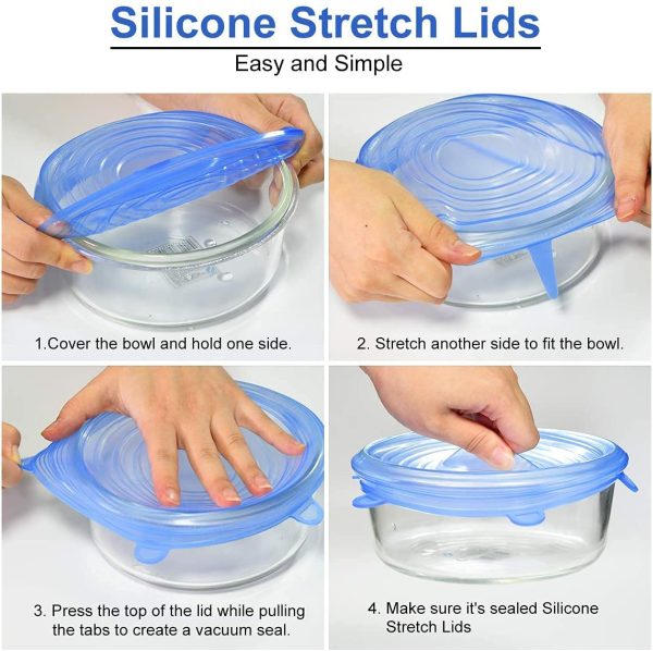 longzon Coperchi in Silicone Estensibile, [15pcs] Coperchi Riutilizzabili Elastici, Eco Coperchio in Silicone Stretch Adatta Diverso Contenitore, Mantenere Il Cibo Fresco - Rotondo - immagine 7