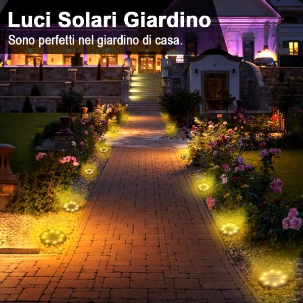 Luci Sepolte,kdorrku 8 Pezzi 8 Led Lampada Solare da Giardino Faretti 100LM Lampade da Incasso a Terra IP66 Luci solari da esterno Impermeabile Luci Gialla Strade prato da piscina Uso