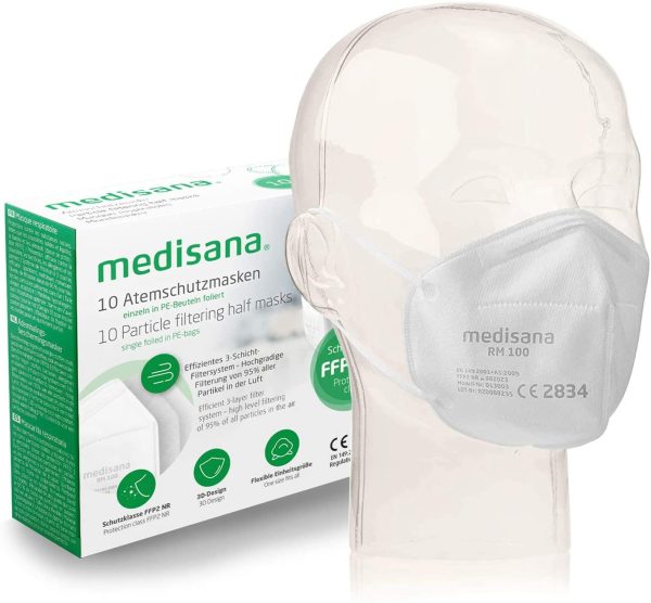 Medisana FFP2 Maschera di Protezione Respiratoria, Maschera Antipolvere RM 100, 10 pezzi, in Sacchetto PE con Clip, Certificato CE2834, EU 2016/425, Testato T??V - immagine 3