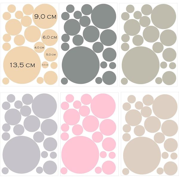 Adesivi Murali Cameretta - Vari Modelli Disponibili in Diverse Colorazioni - 120 pezzi - Varie Misure e Colori Pastello - Bambini (Cerchi, 001)