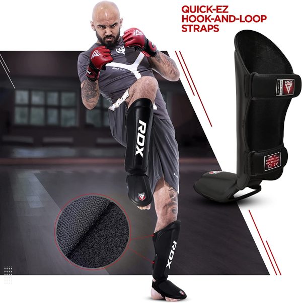 RDX Paratibia Kick Boxing Muay Thai, Approvato da SMMAF, Maya Hide Pelle Protettivo Paratibie, Parastinchi Piedi Protezione Shin Guard per MMA Allenamento Sparring Arti Marziali Boxe Karat?? BJJ, Uomo - immagine 7