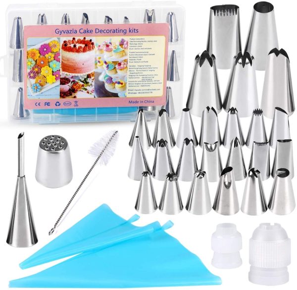 Decorazione Torta,  32 Pieces with 20 Punte in Acciaio Inox, 5 Grande Puntali per piping, 1 Grass Nozzle, 1 Punta a sbuffi, 2 Accoppiatori, Spazzola, 2 Silicone Riutilizzabili Pasticceria - immagine 5