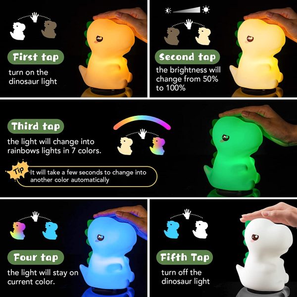 Luce Notturna Bambini, Dinosauro Lampada Notturna per Bambini, Multicolore Ricaricabile Portatile Silicone Luce Notturna Neonato, Dinosauri Regali per Neonati Luci Notturne per Bambini Led - immagine 6