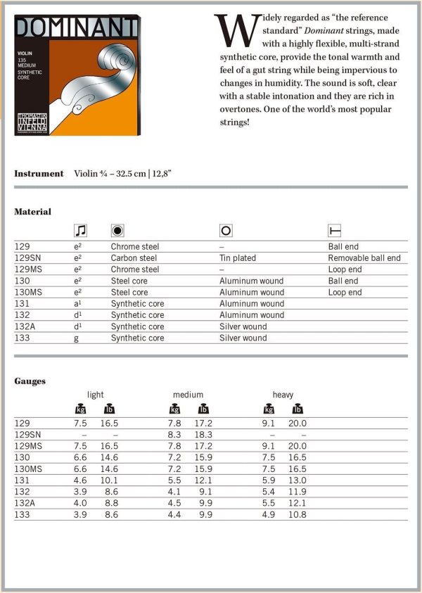 Dominant Strings 135B - Set corde per violino 4/4 - immagine 2