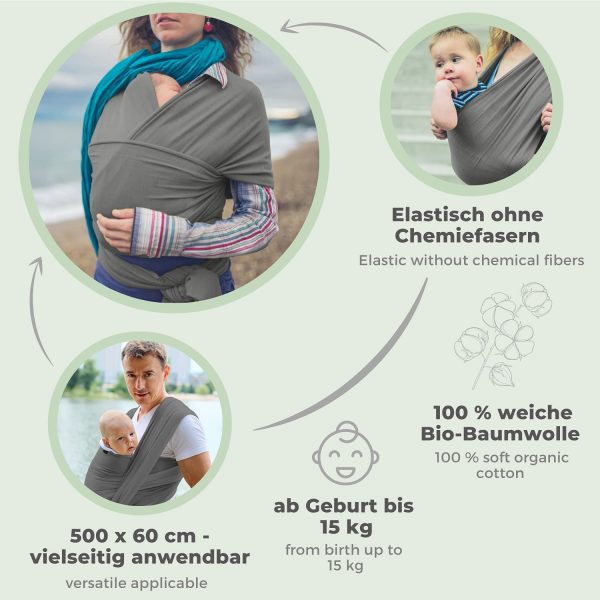 Lilly and Ben? Fascia porta Beb?? Cotone BIOLOGICO - Fascia Elastica Porta Beb?? - Baby Wrap - Fasce per Neonati - immagine 9