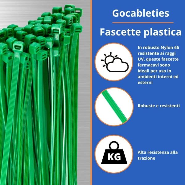 Gocableties - Fascette Plastica Verdi - 100 mm x 2,5 mm - 100 Pezzi - Piccole Fascette Colorate