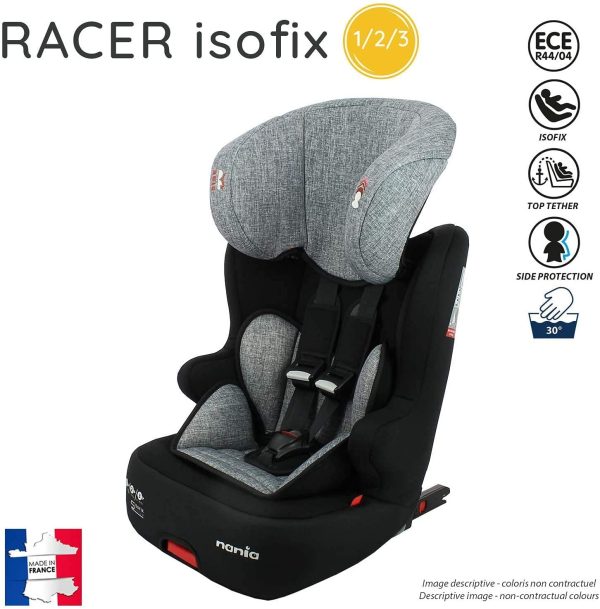 Seggiolino auto NANIA ISOFIX RACER- Gruppo 1/2/3 (9-36kg) con sedile inclinabile - produzione francese 100% - protezioni laterali - immagine 2