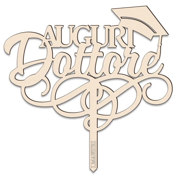 Cake topper Laurea AUGURI DOTTORE L 18 cm in legno con Tocco ?C I MAESTRI Made in Italy