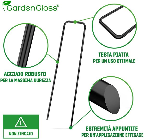 GardenGloss 25 Picchetti in Acciaio Robusto Non Galvanizzato - per Telo di Pacciamatura, Recinzione e Rete - 150mm di Lunghezza, 25mm di Larghezza, ? 2,7mm