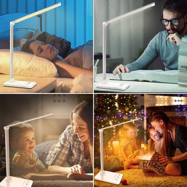 Lampada da Scrivania LED Protezione Degli Occhi, lampada Touch Control Pieghevole per cameretta,ufficio, con porta di ricarica USB, 10 livelli di luminosit?? 5 modalit?? di illuminazione - immagine 3