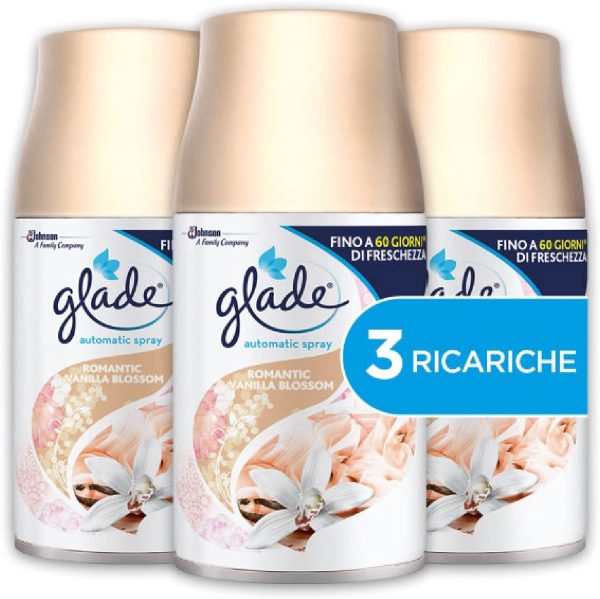 Glade Automatic Tripla Ricarica, Profumatore per Ambienti Spray, Fragranza Romantic Vanilla BLossom, 3 x 269 ml - immagine 6