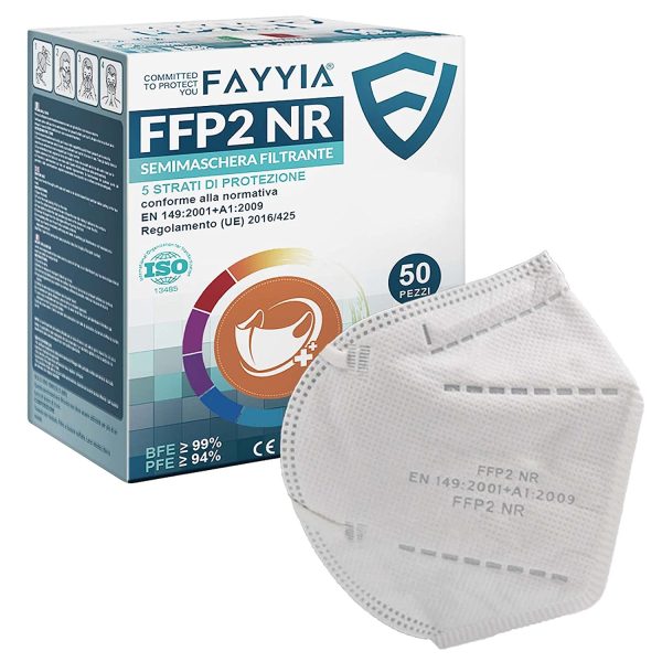 50 Pezzi Mascherine FFP2 Certificate CE Bianche, a 5 strati Maschera ad Alta protezione Respiratoria BFE ??95% - immagine 4