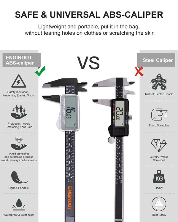 Calibro digitale, ENGiNDOT 6 pollici/150mm Calipers Measuring Tool Micrometer con grande display LCD, calibro digitale Vernier con conversione Mm/Inch, Precisione regolabile, DC01 - immagine 5