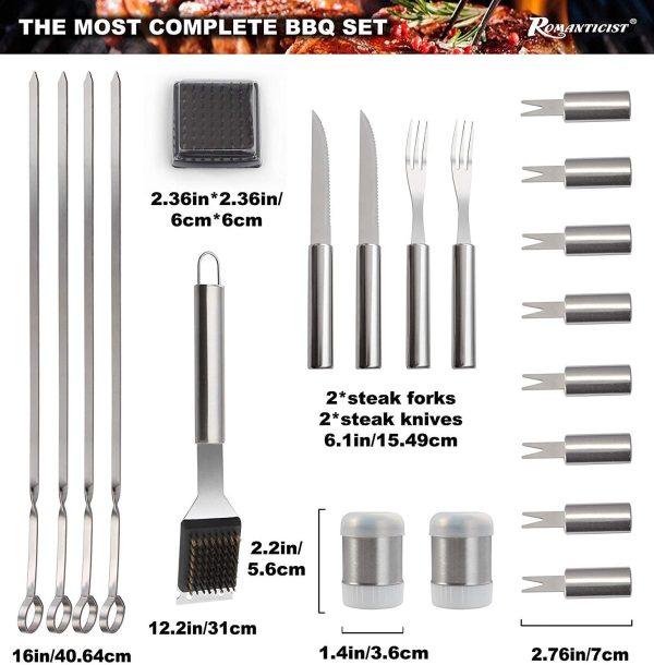 Romanticist 28pcs Kit di Accessori per Barbecue Set - Utensili per Grill in Acciaio Inox in Custodia di Alluminio per Barbecue Uomini Donne pap?? di Compleanno di Matrimonio - immagine 4