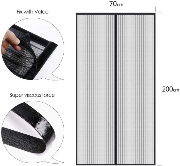 Zanzariera Magnetica Porta Finestra Resistente Traspirante Zanzariere Magnetiche Tenda Rete Anti Zanzare Insetti(70x200, Nero) - immagine 3