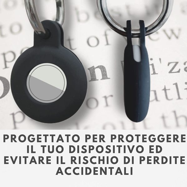 Z KONO | Custodia In Silicone Per Dispositivi AirTag (2021) | N??2 Custodie In Morbido Silicone + N??2 ganci in acciaio | Proteggono Dagli Urti | Lavabili E Flessibili | Colore Nero e Nero - immagine 5